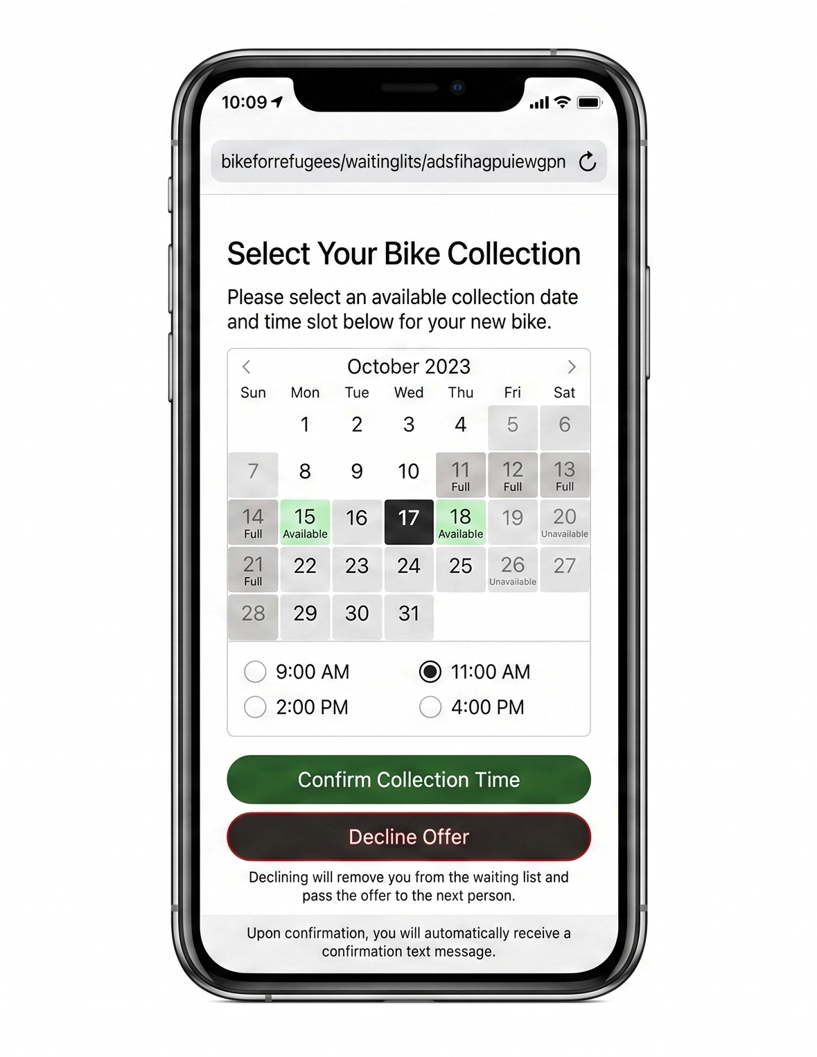 Self-service booking page
