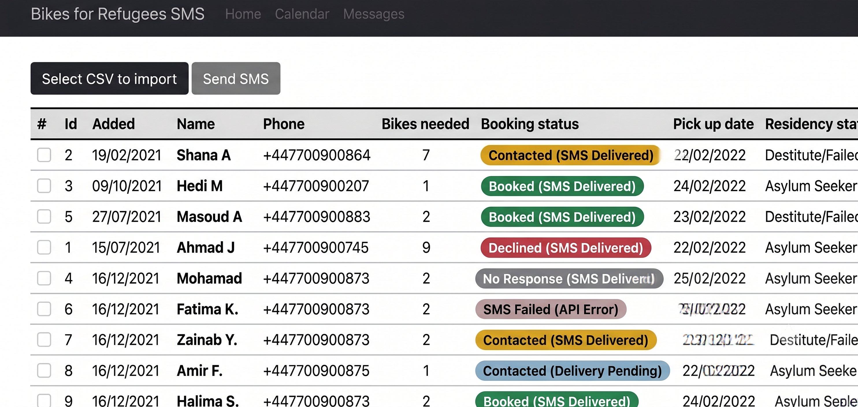 Status tracking view