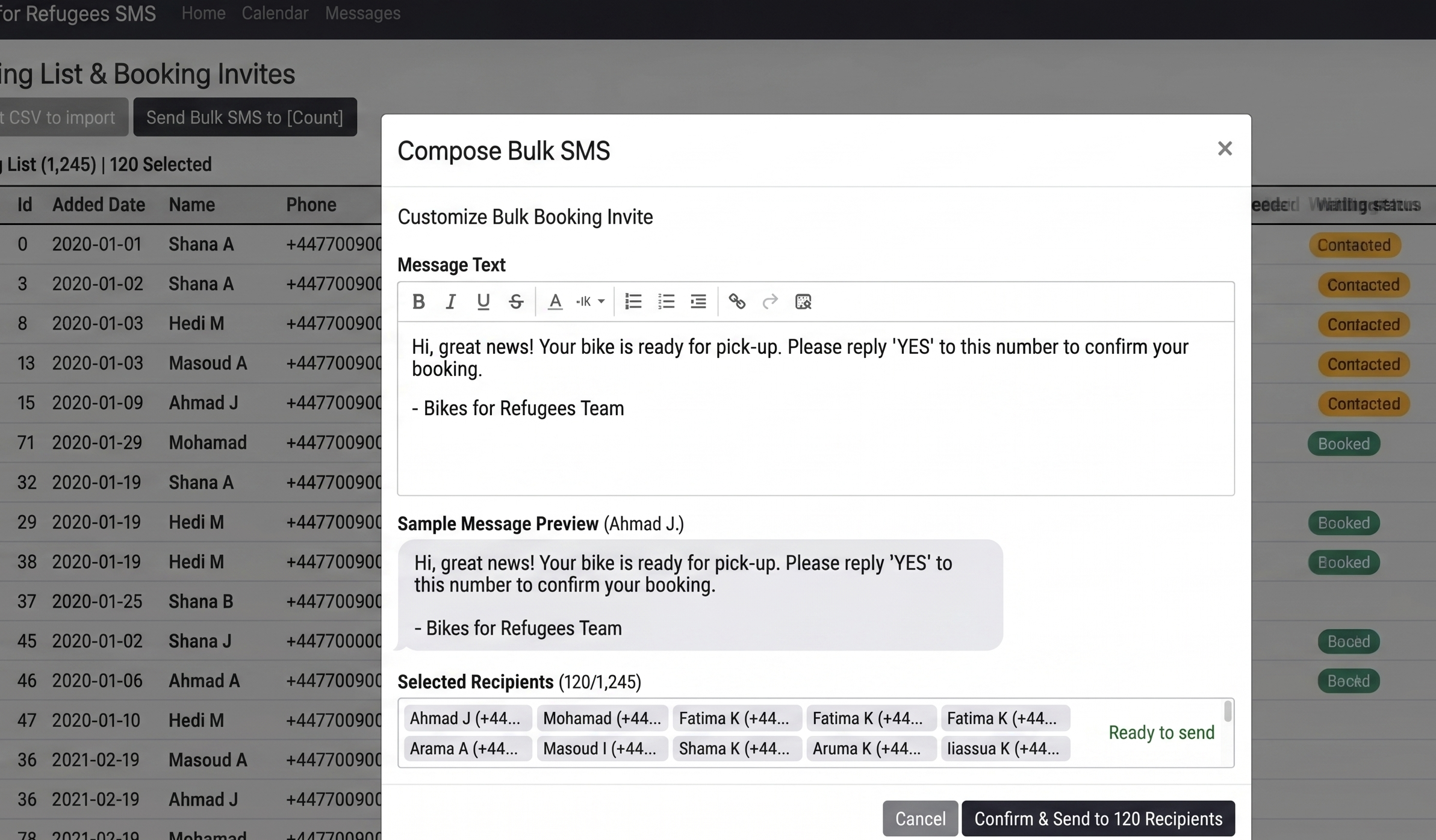 Bulk SMS sending feature