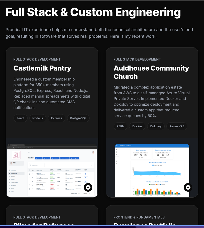Desktop view of the portfolio project cards