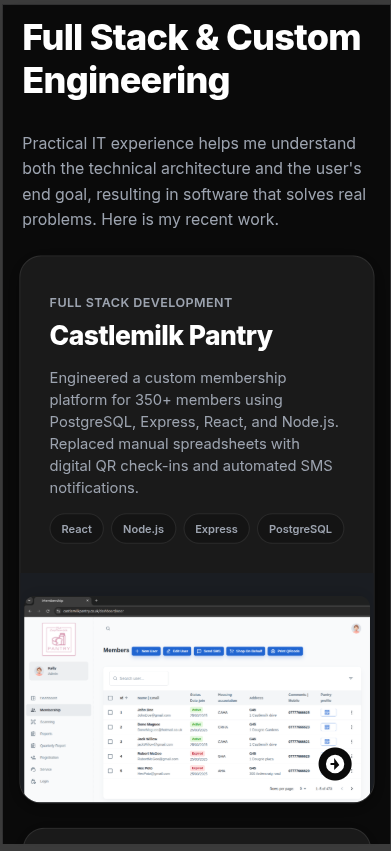 Mobile view of the portfolio project cards